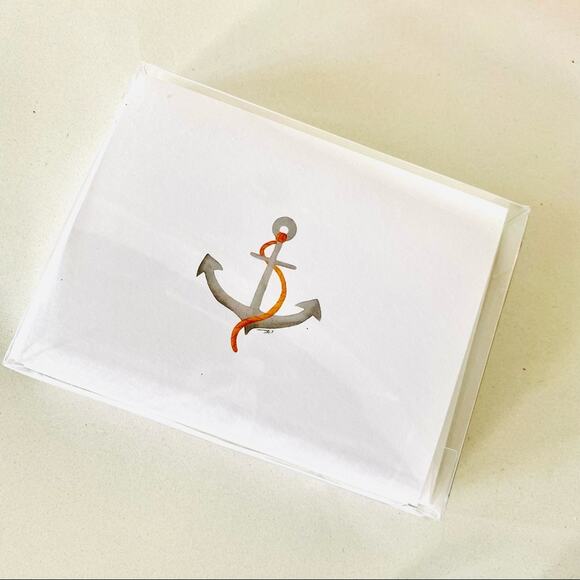 3 NEW ANTHROPOLOGIE White Grey Illustrated Anchor Nautical Card Notecards s/10 - Picture 4 of 10